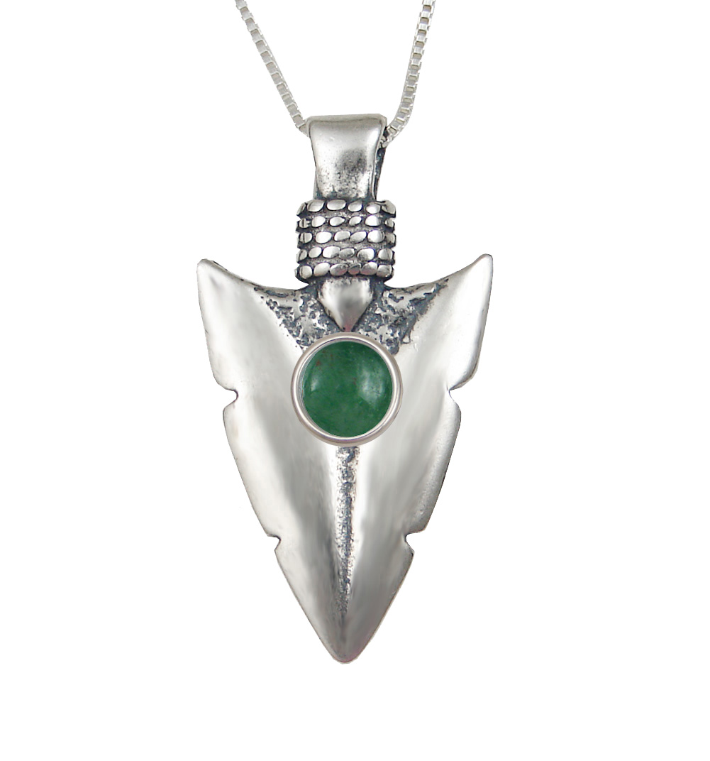 Sterling Silver Arrowhead of the Ancients Pendant With Jade